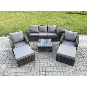 Fimous Patio Garden Furniture Sets Wicker 7 Seater Outdoor Rattan Furniture Sofa Sets with Square Coffee Table Side Table 2 Big Footstool - Fimous