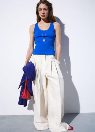 Mango Top cotone coste blu - Donna - XS - MANGO