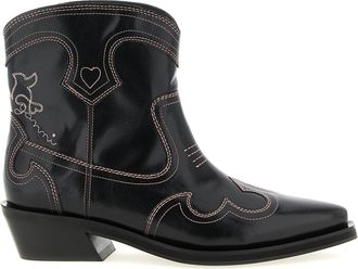 Ganni Stiefeletten Western mit niedrigem Schaft und Stickerei