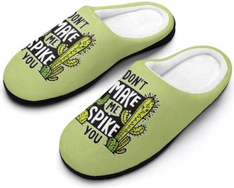 Generic Cactus Dont Make Me Spike You Slippers Men Winter Warm Cotton Anti-Slip Indoor Slip-Ons House Shoes