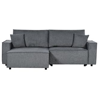 Beliani Sof&aacute; Cama Esquinero Seccional Moderno De Tela De Poli&eacute;ster Respaldo Tapizado Con Cojines Sala De Estar Derecho Gris Oscuro Karila