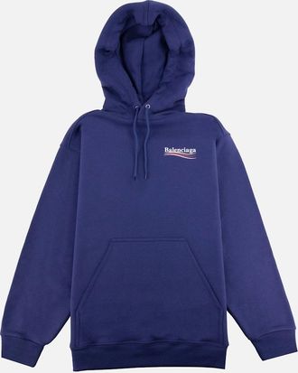 Balenciaga Mens Balenciaga Logo Print Hooded Sweatshirt Blue 1195 - Navy - Size: 34