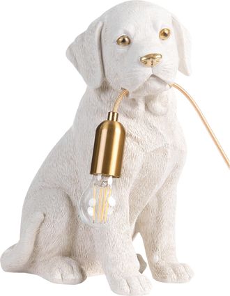 Beliani L&aacute;mpara De Mesa Con Tem&aacute;tica Animal L&aacute;mpara De Noche Con Forma De Cachorro De Labrado L&aacute;mpara De Lectura Para Dormitorio Blanco Bruno
