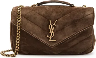 Saint Laurent Loulou Small Quilted Suede Shoulder bag - Dark Brown - One Size