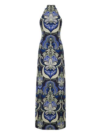 Cara Cara Asher halterneck patterned maxi dress - women - Viscose/Spandex/Elastane - L - Blue