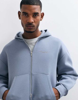 Asos felpa con cappuccio oversize squadrata con stampa ricamata in tessuto effetto scuba in huckleberry-Viola