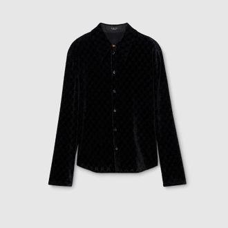 Gucci GG Stretch Devor&eacute; Velvet Shirt, Black, Ready-to-wear