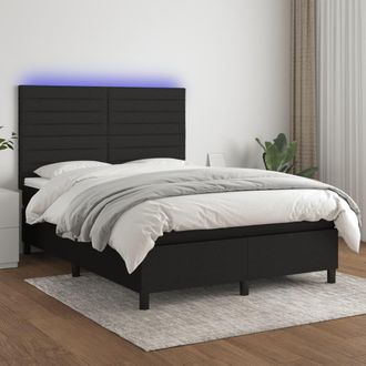 vidaXL Vidaxl - Cama Box Spring Colch&oacute;n Y Luces Led Tela Negro 140x190 Cm