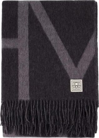 Toteme Monogram Geborstelde Wol Sjaal - Dames - Wintersjaals - Grijs - ONE Size - Wol - Accessoires