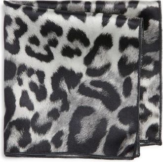 Clifton Wilson Leopard Print Silk Pocket Square in Black at Nordstrom