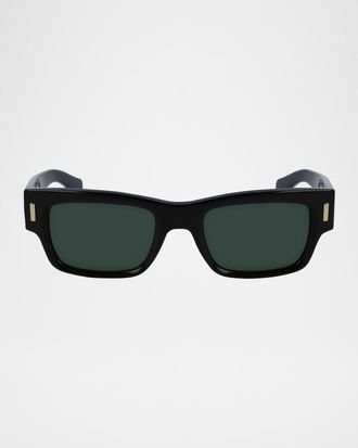 Ferragamo Men & apos;s Rivets Acetate Rectangle Sunglasses, 53mm