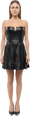 Balmain Black Pleated Strapless Mini Dress