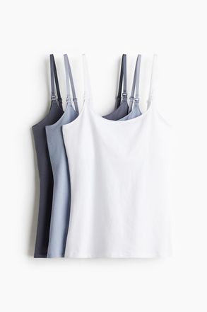 H&M MAMA 3er-Pack Stilltops - Helles Mattblau/Weiss
