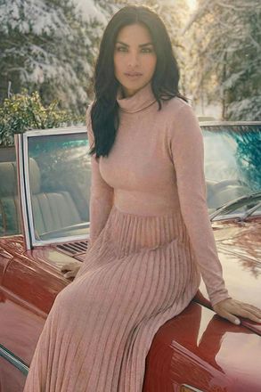 Roman High Neck Pleated Midi Dress