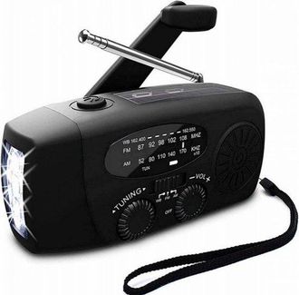 OEM Radio Port&aacute;til De Emergencia - Bater&iacute;a Externa De 2000 Mah - Linterna - Carga Solar - Kit De Emergencia - Pl&aacute;stico - Negro