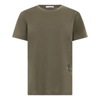 Fendi Camiseta Cuello Redondo con Logo - Tops - Mujer - Verde - L