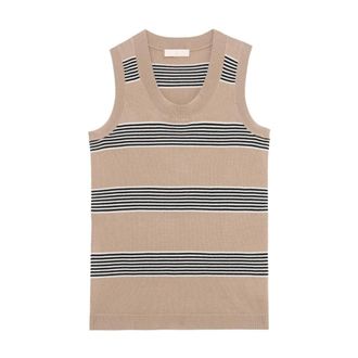 Gianni Lupo Sleeveless Tops, female, Beige, Size: XS Canotta in maglia rigata