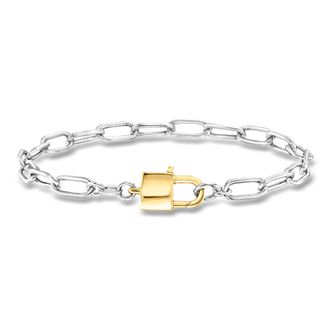 Ross-Simons Italian Sterling Silver and 18kt Gold Over Sterling Paper Clip Link Padlock Bracelet