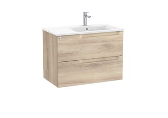 Roca Roca - Pack Mueble Base De 2 Cajones + Lavabo Aleyda Color: Beige Madera - Medidas: 805x460x565 Mm - Posici&oacute;n Del Lavabo: Derecha