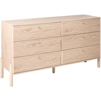 Beliani Cassettiera a 6 cassetti in truciolato con gambe in legno massello stile scandinavo marrone chiaro Collins