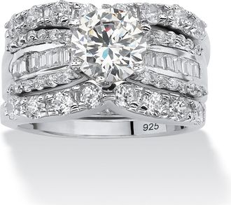 Palm Beach Jewelry 5.62 TCW Cubic Zirconia 3-Pc. Bridal Set in Platinum-plated Sterling Silver