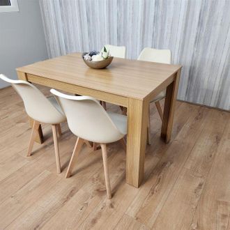 Kosy Koala Kosy Koala - Dining Table and 4 Chairs Oak Effect Wood 4 Cream Plastic Leather Chairs Dining Room