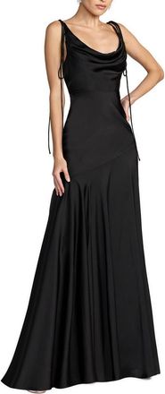 Mac Duggal Womens Charmeuse Cowl Gown with Bow Straps in Black at Nordstrom, Size 12