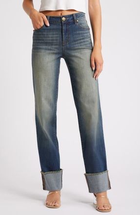 1822 Denim Cuffed Raw Hem Straight Leg Jeans in Flint at Nordstrom, Size 24
