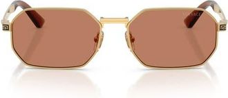 Versace 54mm Rectangular Sunglasses in Gold /Brown at Nordstrom