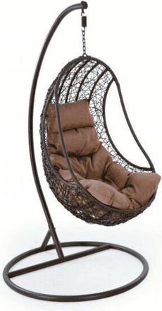 Far Far - Poltrona Sedia Pensile Dondolo Sospesa In Polyrattan Marrone Giardino Con Cuscino 310v