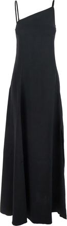Forte_Forte Black Long Flared Dress With Asymmetric Neckline In Tech Fabric Woman