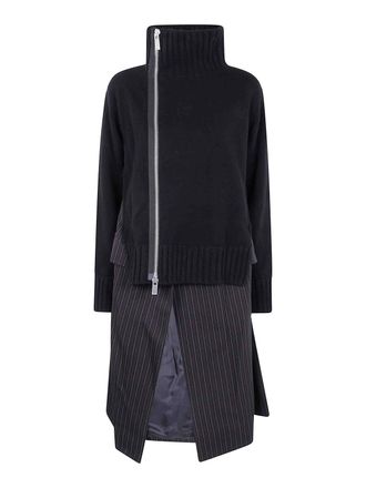 sacai Stripe Doeskin X Wool Knit Coat Dress