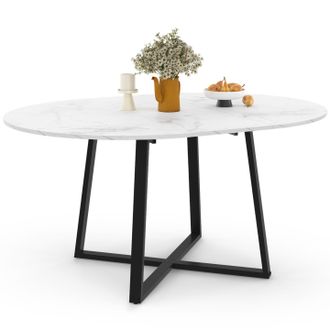 IDMarket Tavolo Da Pranzo Rotondo Allungabile Selma 4-8 Persone Piano In Marmo Bianco E Nero Alaska 110 - 150 Cm