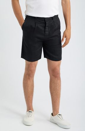 Alex Crane Alta Pleated Linen Shorts in Night at Nordstrom, Size 33