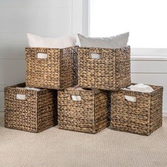 Happimess Bryce Classic Farmhouse Handwoven Hyacinth Collapsible Storage Cube Baskets with Handles, in Woody at Nordstrom