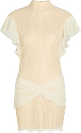 De La Vali DE LA Vali Noor Ruffled Lace Mini Dress - Ivory - 16 (UK16 / XL)