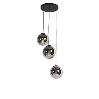 QAZQA Art D&eacute;co L&aacute;mpara Colgante Inteligente Negra Con Cristal Ahumado 3 Luces Con Wifi St64 - Pallon Vidrio /acero Esfera /alargada Adecuado Para Led Max. 3