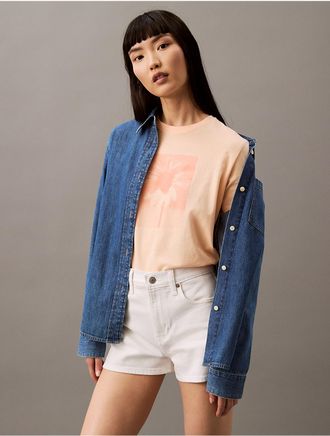 Calvin Klein Womens Faded Flower Graphic Classic Crewneck T-Shirt - Orange - XS