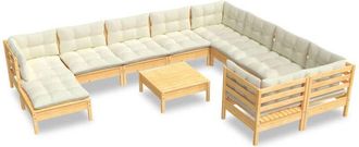 vidaXL Muebles De Jard&iacute;n 11 Pzas Y Cojines Madera De Pino Crema Vidaxl