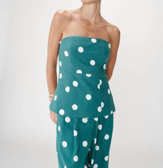 Grace & Mila Wixie Tube Top In Forest Green With Cream Polka Dots