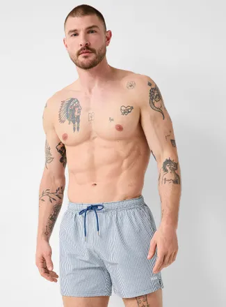 BOSS Mens Twin-stripe seersucker swim trunk