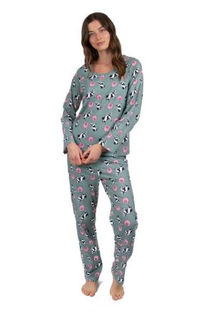 Leveret Womens Loose Fit Cotton Matching Family Pajamas, Animal & Nature Prints in Cow Green at Nordstrom, Size X-Large