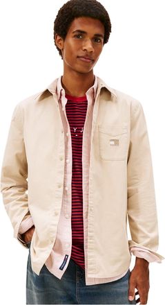 Tommy Jeans Herenjasje van gewassen twill met lange mouwen (Zand)