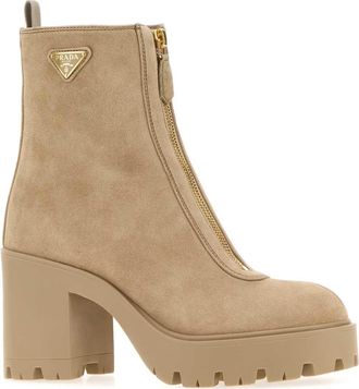 Prada Womens Beige Suede Ankle Boots Deserto Mocassini Loafers