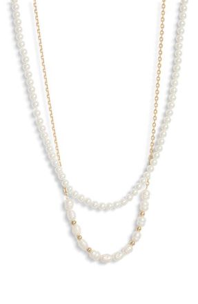 Nordstrom Set of 2 Freshwater Pearl Necklaces in White- Gold at Nordstrom