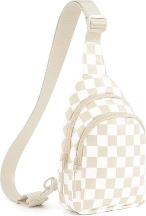 Generic Checkered Crossbody Bag for Women and Girls, Sling Bag Small Bag Backpack Chest Bag Fanny Packs Wallets Purses for Women (Checkered Beige)