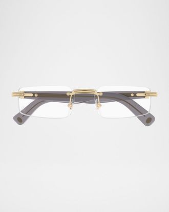 Cartier Men & apos;s Rimless Rectangle Acetate & Metal Optical Glasses