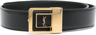 Saint Laurent logo-plaque leather belt - women - CALFSKIN/Brass - 90 - Black