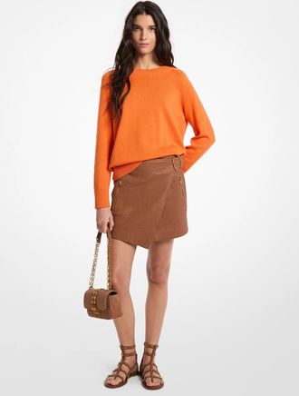 Michael Kors Textured Leather Wrap Skirt
