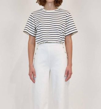 SIMKHAI Jojo Short Sleeve Cropped T-Shirt In Midnight Stripe